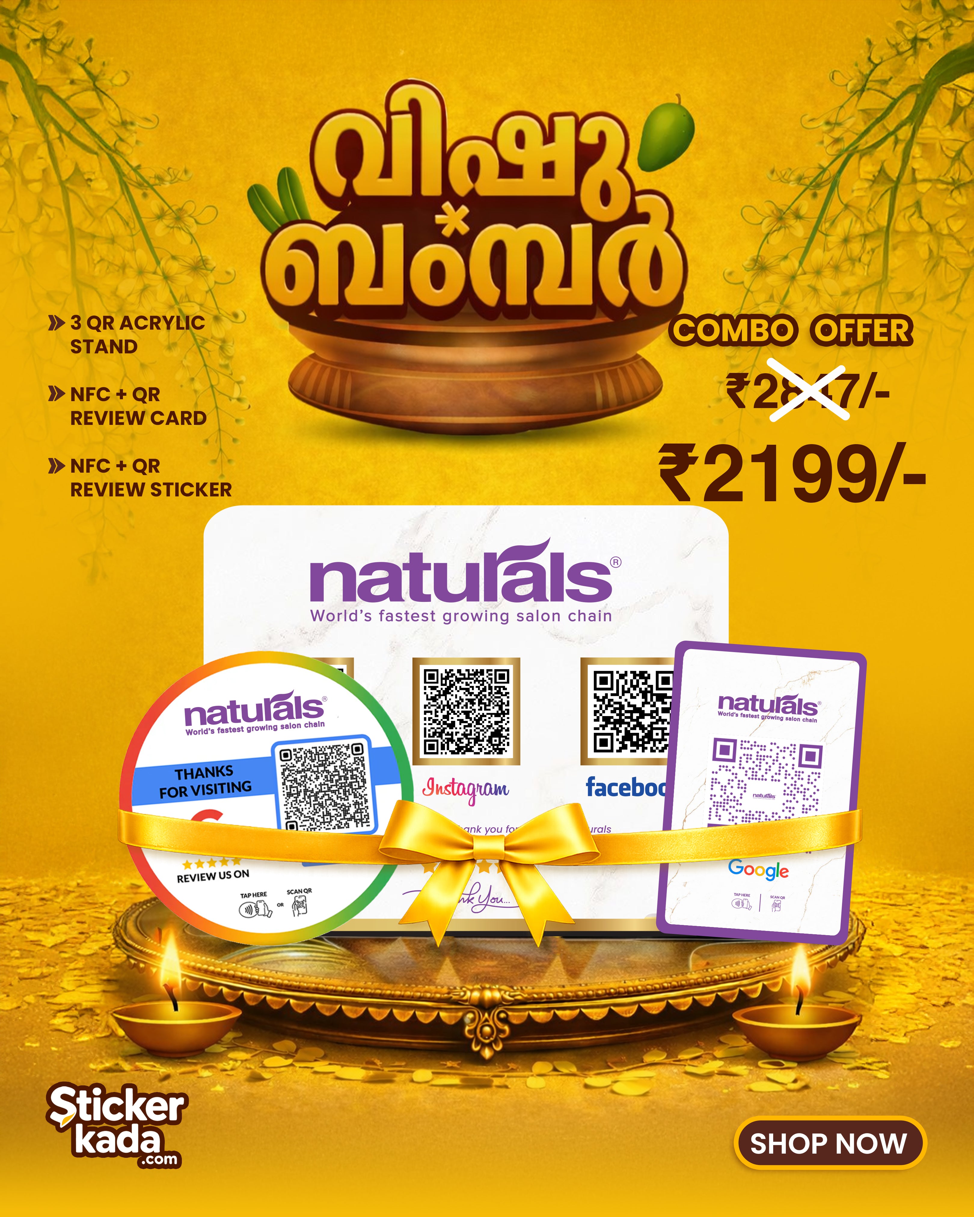 Vishu Bumber : NFC + QR Review Card Combo with 3 Acrylic Stands & Review Sticker