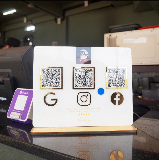 Customised-NFC-Acrylic-Stand-three-QR-code-image1