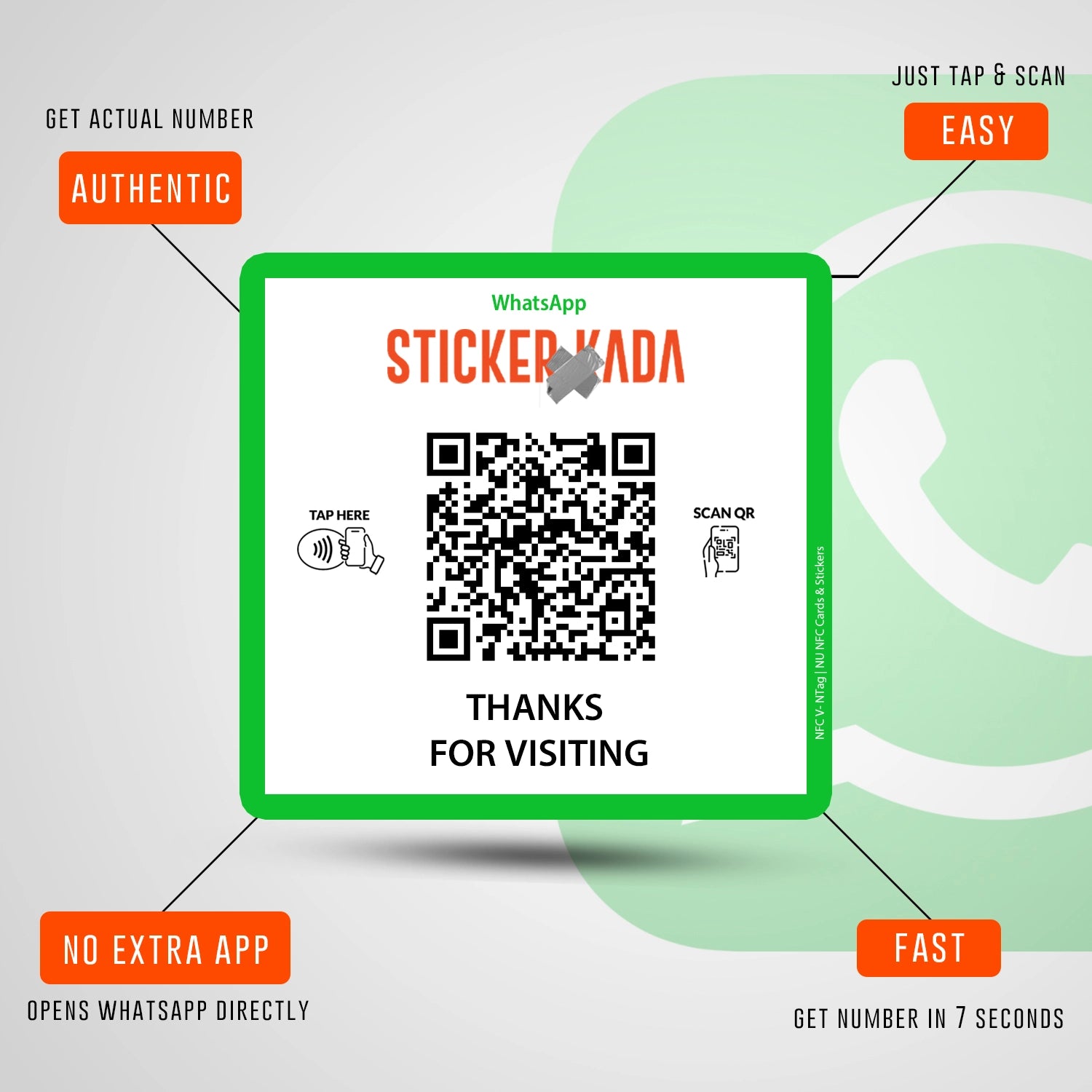 NFC QR Whatsapp Square Sticker