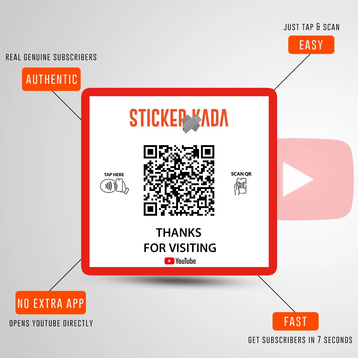 NFC QR Youtube Square Sticker